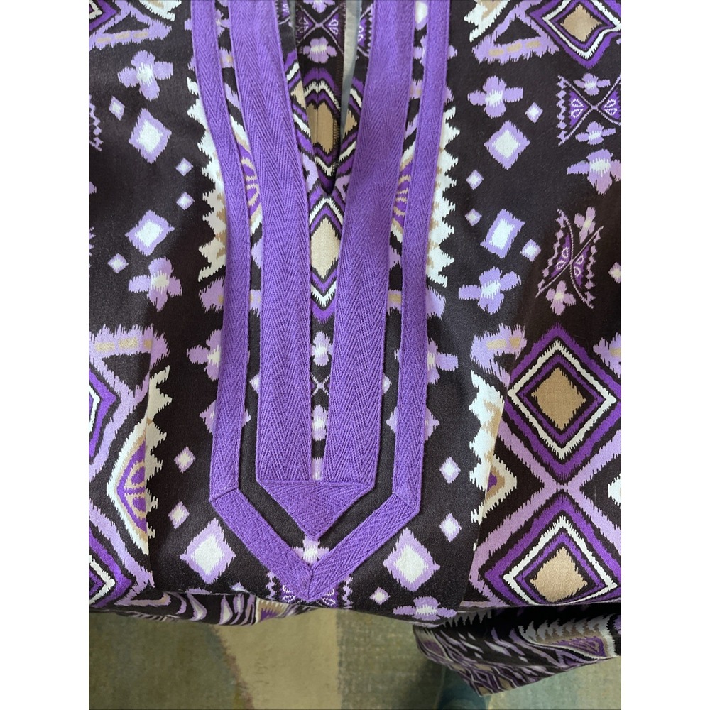 Tory Burch Dress sz 8 Purple Brown Ikat Tribal Print Cotton Caftan Tunic Boho - Picture 6 of 10